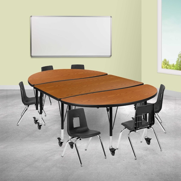 Flash Furniture Oval 47.5 W, 76 L, 25 H, Chrome, Laminate, Particleboard, Plastic, Steel, Wood Grain XU-GRP-12CH-A3048CON-48-OAK-T-P-CAS-GG - main